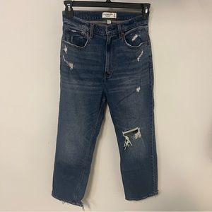 Abercrombie & Fitch the ankle straight ultra high rise ripped sz 28 6s EUC dark